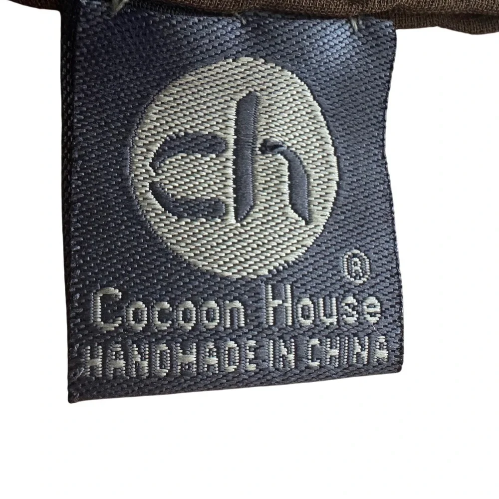 Cocoon House Silk Blend Burnout Velvet Scarf Olive Geometric Handmade EUC 13x60